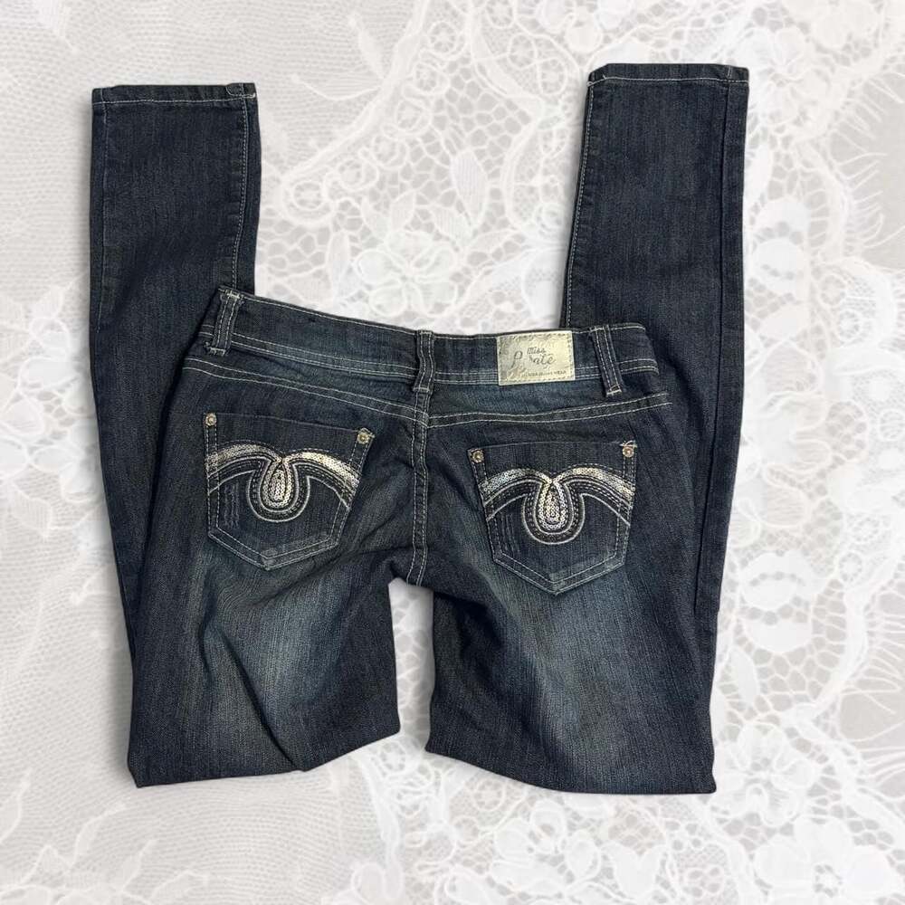 Miss Pirate Sequined Pocket Low Rise Skinny Jeans Size 1